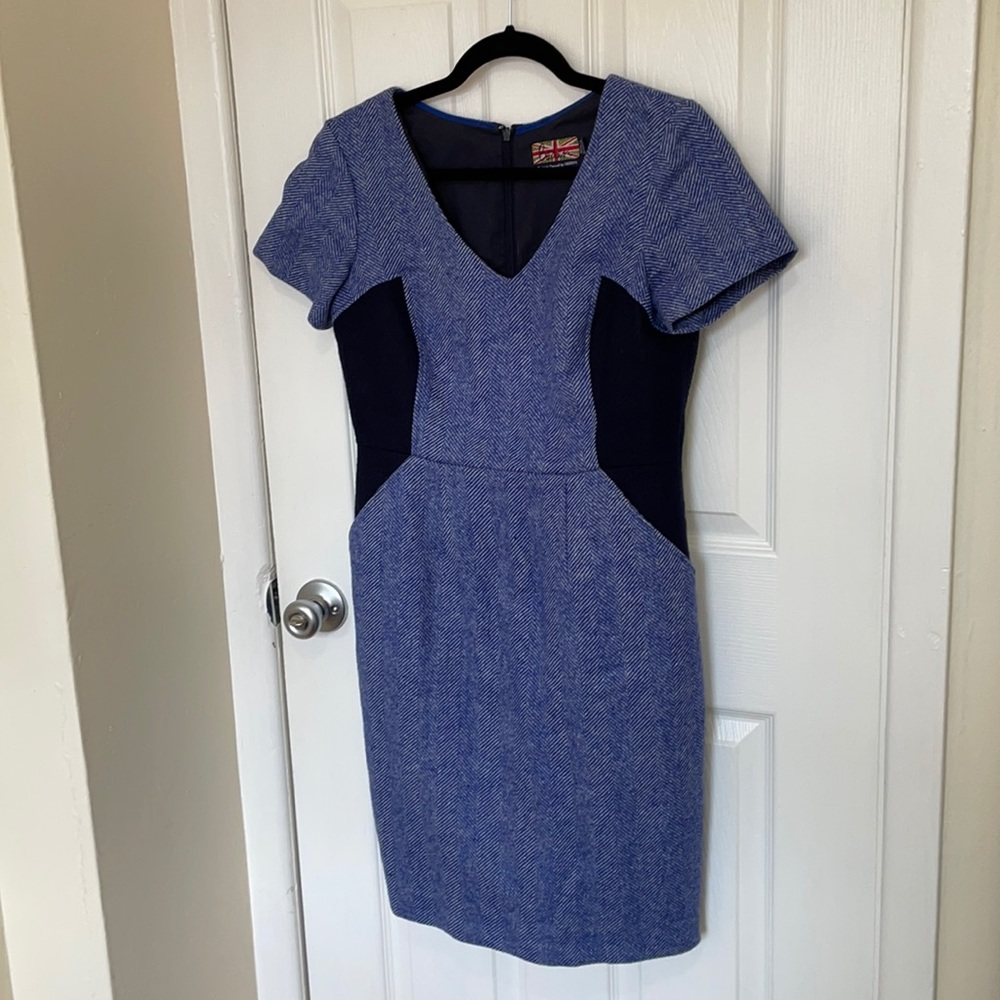Blue Tweed Boden Dress with Pockets!